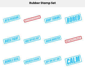 Rubber Stamp Set Featuring Phrases on a White Background in Various Colors