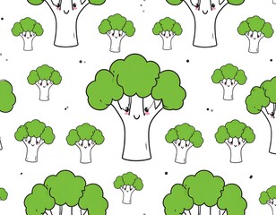 Fototapeta premium Cute broccoli pattern on white background