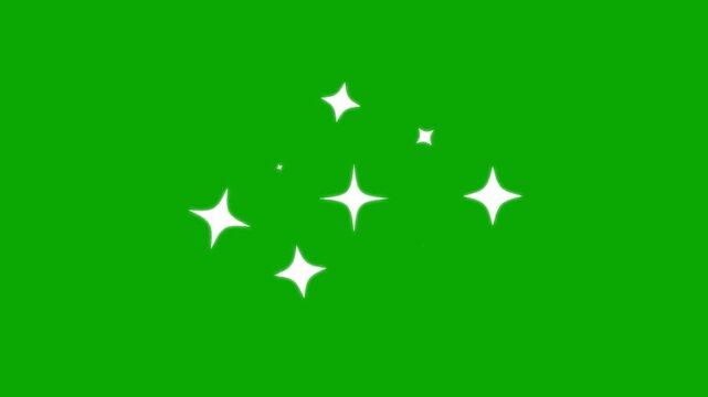 Twinkling star animation, glowing sparkle star light, blinking light effect, doodle style vector stars, glow twinkle movement, energy explosion timeline green screen background. 4K