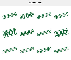 Green Grunge Rubber Stamps Set with Text Labels on White Background Isolated
