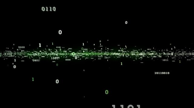 Binary code black and green background with Looping animation zooming in Abstract Matrix Motion Background. Computer Code Data Stream Hud interface