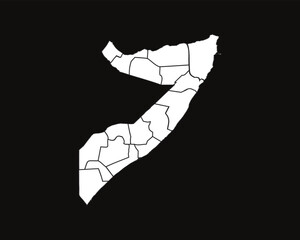 Somalia map regions white outline black background 