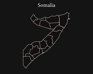 Somalia map regions white lines dark background Vector 