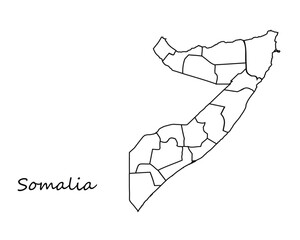 Somalia map regions outline black and white Vector 