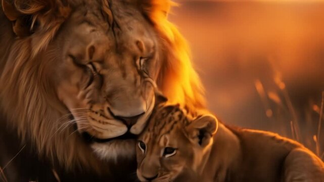 Golden Hour Lion Cub And Father