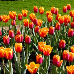 A vibrant tulip garden in full bloom