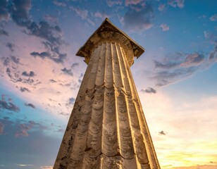 Ancient column, sunset sky