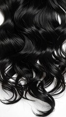 Close-up of dark, wavy hair extensions