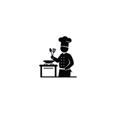 Chef cooking food in kitchen silhouette standing at counter with utensils prepared for culinary creation silhouette
