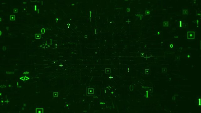 Binary code black and cyan background with digits moving on screen, Concept of digital age. Algorithm binary, hud interface, data code, decryption