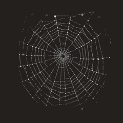 Fototapeta premium Spiderweb against dark backdrop, with water droplets on strands