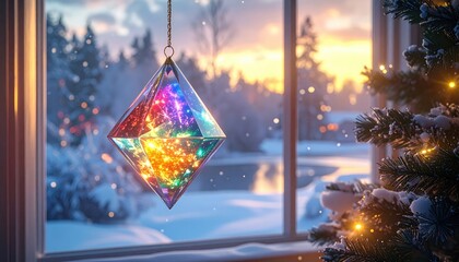 Rainbow crystal ornament by window