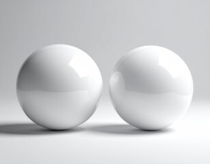 Two smooth, glossy white spheres on a light gray surface