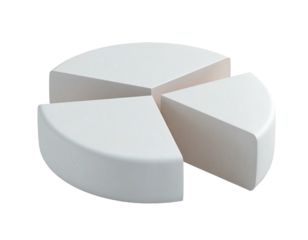 A simple, 3D pie chart, divided into four equal sections, is presented in a light beige/cream color