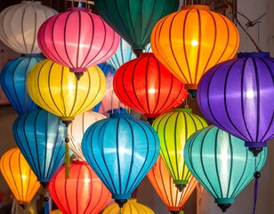 Obraz premium Colorful lanterns hanging in a shop
