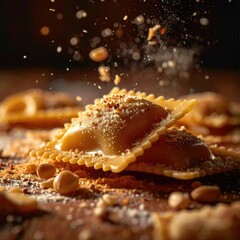 Ravioli, nuts, and a sprinkle of spice
