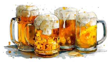 Beer Mugs with Overflowing Foam