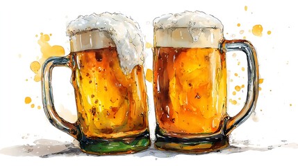 Beer Mugs with Overflowing Foam