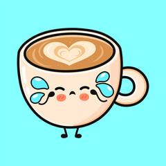 Crying coffee cup with latte art heart illustration