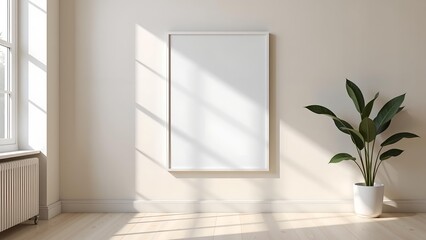 Minimalist Poster Frame Mockup on Beige Wall