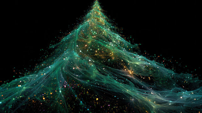 Celebrate New Year 2026 with a unique quantum Christmas tree in a superposed state showcasing vibrant colors and cosmic energy