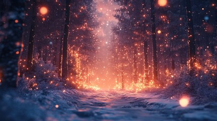 Magical firefly festival in enchanted forest nighttime digital art mystical atmosphere wide angle fantasy concept