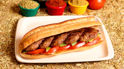 delicious meatball sandwich in bread