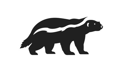 Bold black honey badger silhouette with white stripe fierce wild animal graphic
