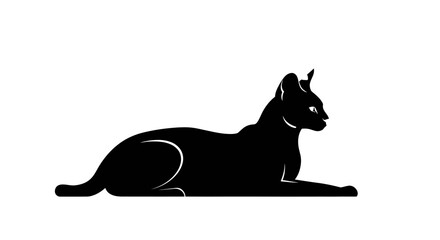 Silhouette of a sleek black cat lounging serenely on a clean white backdrop