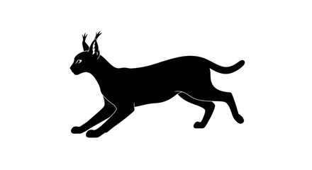 Silhouette of a black caracal cat in mid-stride elegant feline art for wildlife and pet enthusiasts