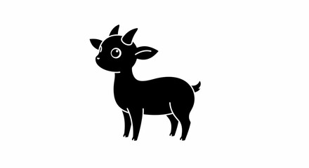 Cute black silhouette baby goat farm animal with horns standing adorable barnyard creature