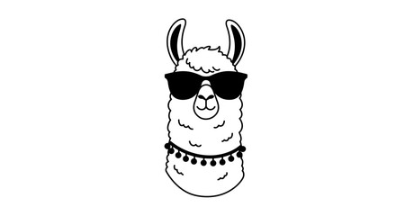 Cool llama wearing sunglasses and necklace fun animal portrait sketch stylized