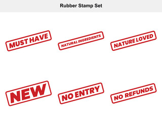 Red Ink Rubber Stamp Set with Phrases on White Background Must Have, New