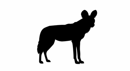 Silhouette of a standing african wild dog captured in a simple black and white side profile