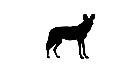Silhouette of african wild dog standing profile view isolated on