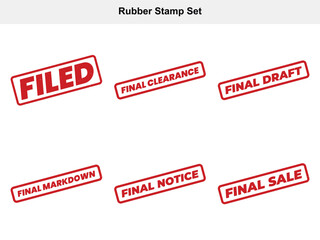 Red Rubber Stamp Set Filed, Final Clearance, Draft, Markdown, Notice, and Sale