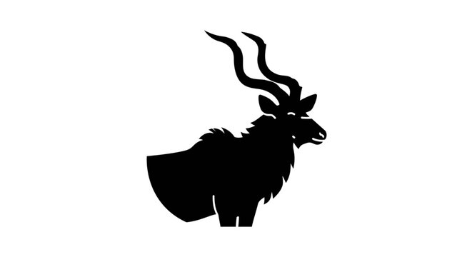 Majestic black silhouette of a kudu antelope with impressive spiral horns wildlife animal