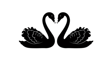 Elegant black swans forming a heart shape symbolizing love and romance