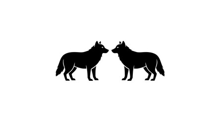 Two silhouette wolves facing each other majestic canines standing side by side wildlife art © Hridoy