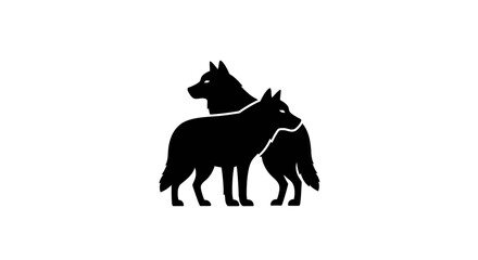 Silhouette of two wolves standing together majestic canine spirit animal design graphic art © Hridoy