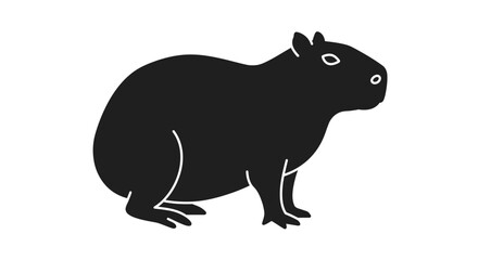 Simple black silhouette of a capybara standing cute and chubby wildlife animal