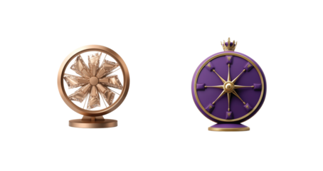 Elegant bronze and purple timepiece display with crown accent