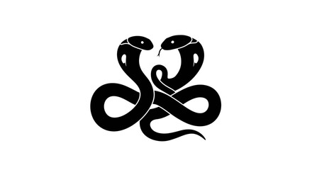 Intricate symbol featuring two intertwined black cobras facing each other in a heart shape
