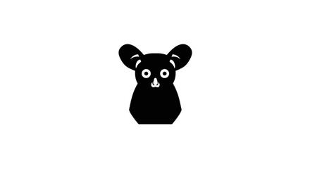 Charming black silhouette of a cute bear character with big ears and expressive eyes