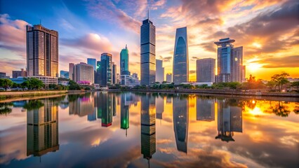 Fototapeta premium Vietnam City Travel Photography in 8K – Ancient Streets, Pagodas, and Skyline at Dawn with Cinematic Light, No People