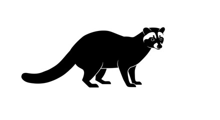 Silhouette of a raccoon standing on four legs isolated on a white canvas ready for design projects