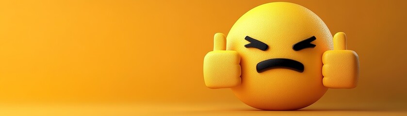 Obraz premium Expressing anger with a yellow emoji digital artwork minimalist style vibrant background close-up view emotions representation