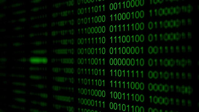 computer screen with addded glitch and distortion effects Matrix green binary code streaming Background animation abstract green trail box square