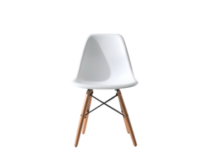 White plastic chair with light-brown wooden legs