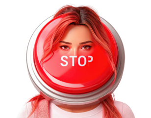 Red button face, woman with fiery hair
